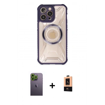 MARSİLYAN™- iPhone 13 Pro Max Kılıf Kutup Modern - Şeffaf Maxco Cam Ekran Koruyucu + Neon Fosforlu Kamera Lens - YL