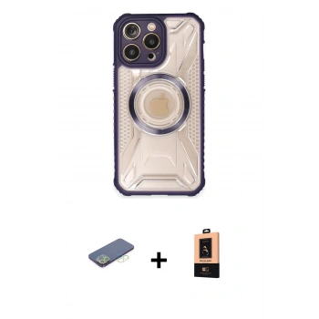 MARSİLYAN™- iPhone 13 Pro Max Kılıf Kutup Modern - Şeffaf Maxco Cam Ekran Koruyucu + Renkli Kamera Lens Koruma Cam - YL