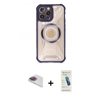 MARSİLYAN™- iPhone 13 Pro Max Kılıf Kutup Modern - Şeffaf Pasifik Cam Ekran Koruyucu + Pers Alüminyum Kamera Lens - GI