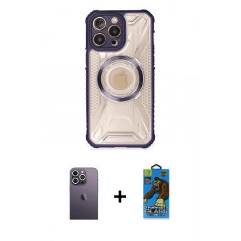 MARSİLYAN™- iPhone 13 Pro Max Kılıf Kutup Modern - Siyah 18D Cam Ekran Koruyucu + Neon Fosforlu Kamera Lens - BZ