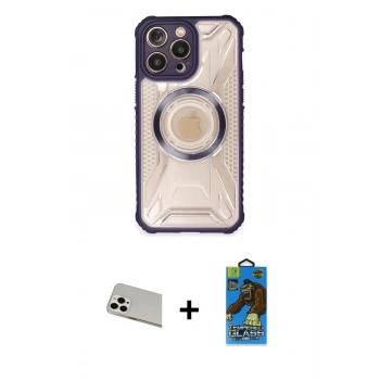 MARSİLYAN™- iPhone 13 Pro Max Kılıf Kutup Modern - Siyah 18D Cam Ekran Koruyucu + Rainbow Kamera Lens Koruma Cam - BZ