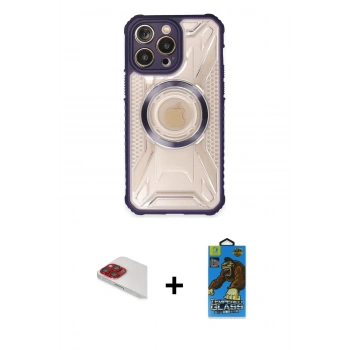 MARSİLYAN™- iPhone 13 Pro Max Kılıf Kutup Modern - Siyah 18D Cam Ekran Koruyucu + Pers Alüminyum Kamera Lens - KI