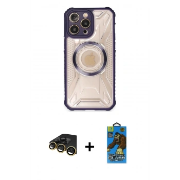 MARSİLYAN™- iPhone 13 Pro Max Kılıf Kutup Modern - Siyah 18D Cam Ekran Koruyucu + Raze Metal Kamera Lens - GD
