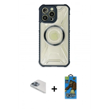MARSİLYAN™- iPhone 13 Pro Max Kılıf Kutup Modern - Siyah 18D Cam Ekran Koruyucu + Pers Alüminyum Kamera Lens - SABE