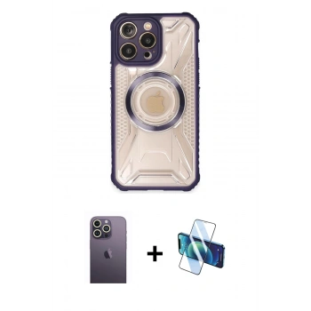 MARSİLYAN™- iPhone 13 Pro Max Kılıf Kutup Modern - Siyah 3D Antistatik Cam Ekran Koruyucu + Neon Fosforlu Kamera Lens - BZ