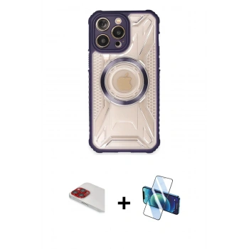 MARSİLYAN™- iPhone 13 Pro Max Kılıf Kutup Modern - Siyah 3D Antistatik Cam Ekran Koruyucu + Pers Alüminyum Kamera Lens - KI
