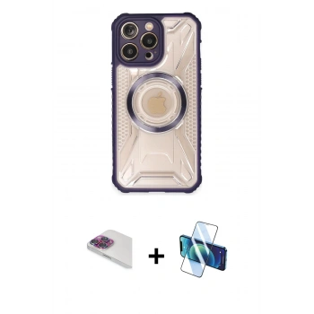 MARSİLYAN™- iPhone 13 Pro Max Kılıf Kutup Modern - Siyah 3D Antistatik Cam Ekran Koruyucu + Pers Alüminyum Kamera Lens - GI