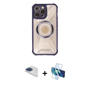 MARSİLYAN™- iPhone 13 Pro Max Kılıf Kutup Modern - Siyah 3D Antistatik Cam Ekran Koruyucu + Pers Alüminyum Kamera Lens - LT