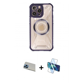 MARSİLYAN™- iPhone 13 Pro Max Kılıf Kutup Modern - Siyah 3D Antistatik Cam Ekran Koruyucu + Rainbow Kamera Lens Koruma Cam - MI