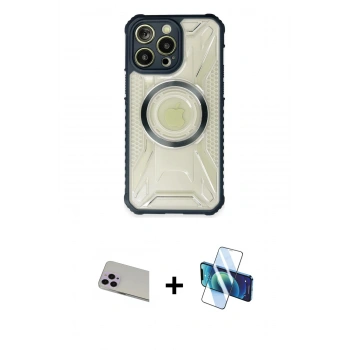 MARSİLYAN™- iPhone 13 Pro Max Kılıf Kutup Modern - Siyah 3D Antistatik Cam Ekran Koruyucu + Rainbow Kamera Lens Koruma Cam - MR