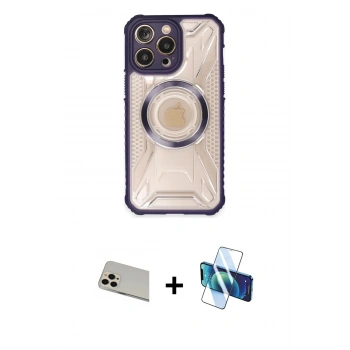 MARSİLYAN™- iPhone 13 Pro Max Kılıf Kutup Modern - Siyah 3D Antistatik Cam Ekran Koruyucu + Rainbow Kamera Lens Koruma Cam - REGD