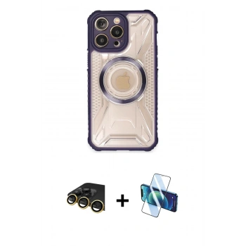 MARSİLYAN™- iPhone 13 Pro Max Kılıf Kutup Modern - Siyah 3D Antistatik Cam Ekran Koruyucu + Raze Metal Kamera Lens - GD