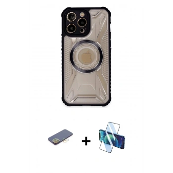 MARSİLYAN™- iPhone 13 Pro Max Kılıf Kutup Modern - Siyah 3D Antistatik Cam Ekran Koruyucu + Renkli Kamera Lens Koruma Cam - SI