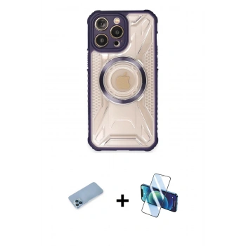 MARSİLYAN™- iPhone 13 Pro Max Kılıf Kutup Modern - Siyah 3D Antistatik Cam Ekran Koruyucu + Shine Kamera Lens Koruma Cam - MI