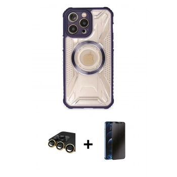 MARSİLYAN™- iPhone 13 Pro Max Kılıf Kutup Modern - Siyah 3D Antistatik Hayalet Cam Ekran Koruyucu + Raze Metal Kamera Lens - GD