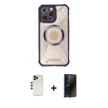 MARSİLYAN™- iPhone 13 Pro Max Kılıf Kutup Modern - Siyah 3D Antistatik Hayalet Cam Ekran Koruyucu + Shine Kamera Lens - GD