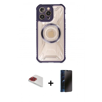 MARSİLYAN™- iPhone 13 Pro Max Kılıf Kutup Modern - Siyah 3D Antistatik Hayalet Cam Ekran Koruyucu + Pers Alüminyum Kamera Lens - KI