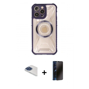 MARSİLYAN™- iPhone 13 Pro Max Kılıf Kutup Modern - Siyah 3D Antistatik Hayalet Cam Ekran Koruyucu + Pers Alüminyum Kamera Lens - LT