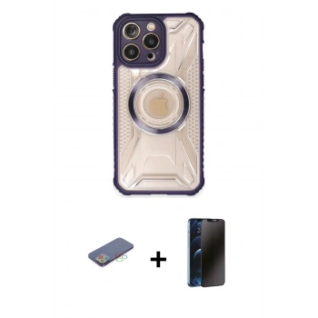 MARSİLYAN™- iPhone 13 Pro Max Kılıf Kutup Modern - Siyah 3D Antistatik Hayalet Cam Ekran Koruyucu + Renkli Kamera Lens Koruma Cam - MI