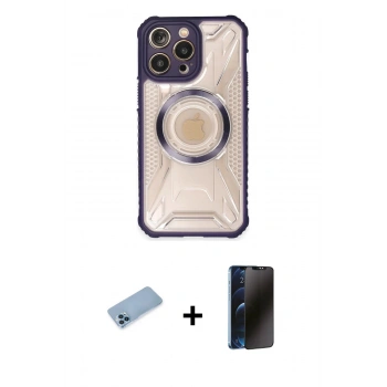 MARSİLYAN™- iPhone 13 Pro Max Kılıf Kutup Modern - Siyah 3D Antistatik Hayalet Cam Ekran Koruyucu + Shine Kamera Lens Koruma Cam - MI