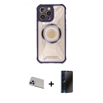 MARSİLYAN™- iPhone 13 Pro Max Kılıf Kutup Modern - Siyah 3D Antistatik Hayalet Cam Ekran Koruyucu + Rainbow Kamera Lens Koruma Cam - MR