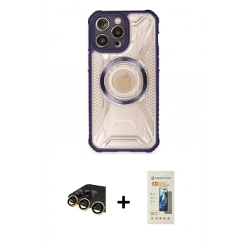 MARSİLYAN™- iPhone 13 Pro Max Kılıf Kutup Modern - Siyah 6D Mat Seramik Hayalet Nano Ekran Koruyucu + Raze Metal Kamera Lens - GD