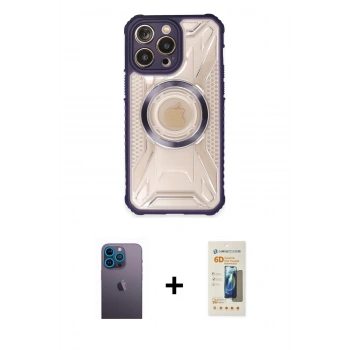 MARSİLYAN™- iPhone 13 Pro Max Kılıf Kutup Modern - Siyah 6D Mat Seramik Hayalet Nano Ekran Koruyucu + Neon Fosforlu Kamera Lens - MI