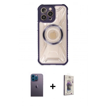 MARSİLYAN™- iPhone 13 Pro Max Kılıf Kutup Modern - Siyah Bilvis 3D Cam Ekran Koruyucu + Neon Fosforlu Kamera Lens - MI