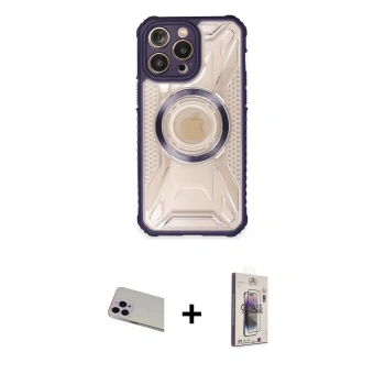 MARSİLYAN™- iPhone 13 Pro Max Kılıf Kutup Modern - Siyah Bilvis 3D Cam Ekran Koruyucu + Rainbow Kamera Lens Koruma Cam - MR