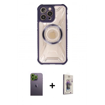 MARSİLYAN™- iPhone 13 Pro Max Kılıf Kutup Modern - Siyah Bilvis 3D Cam Ekran Koruyucu + Neon Fosforlu Kamera Lens - YL