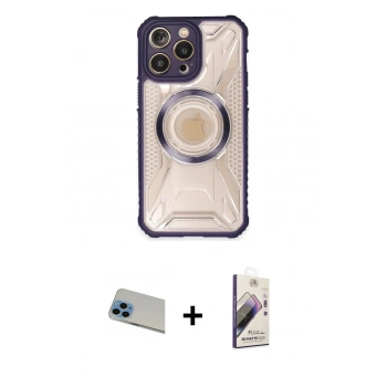 MARSİLYAN™- iPhone 13 Pro Max Kılıf Kutup Modern - Siyah Bilvis 3D Mat Cam Ekran Koruyucu + Rainbow Kamera Lens Koruma Cam - MI