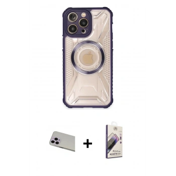 MARSİLYAN™- iPhone 13 Pro Max Kılıf Kutup Modern - Siyah Bilvis 3D Mat Cam Ekran Koruyucu + Rainbow Kamera Lens Koruma Cam - MR