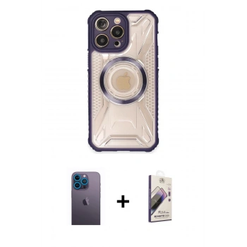 MARSİLYAN™- iPhone 13 Pro Max Kılıf Kutup Modern - Siyah Bilvis 3D Mat Cam Ekran Koruyucu + Neon Fosforlu Kamera Lens - MI