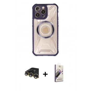 MARSİLYAN™- iPhone 13 Pro Max Kılıf Kutup Modern - Siyah Bilvis 3D Mat Cam Ekran Koruyucu + Raze Metal Kamera Lens - GD