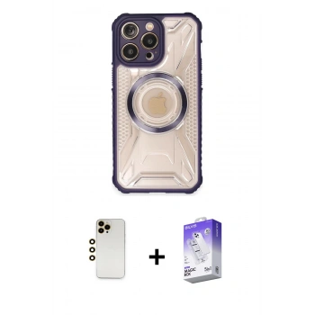 MARSİLYAN™- iPhone 13 Pro Max Kılıf Kutup Modern - Siyah Bilvis 5in1 3D Magic Cam Ekran Koruyucu + Shine Kamera Lens - GD