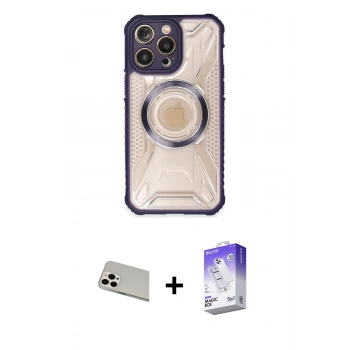 MARSİLYAN™- iPhone 13 Pro Max Kılıf Kutup Modern - Siyah Bilvis 5in1 3D Magic Cam Ekran Koruyucu + Rainbow Kamera Lens Koruma Cam - BZ