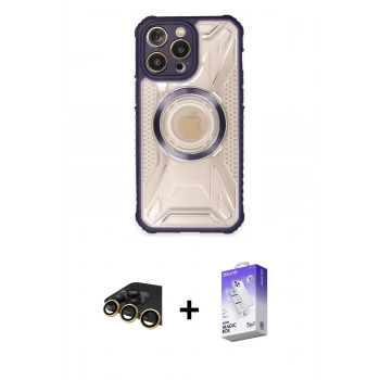 MARSİLYAN™- iPhone 13 Pro Max Kılıf Kutup Modern - Siyah Bilvis 5in1 3D Magic Cam Ekran Koruyucu + Raze Metal Kamera Lens - GD