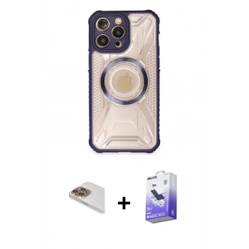 MARSİLYAN™- iPhone 13 Pro Max Kılıf Kutup Modern - Siyah Bilvis 5in1 5D Magic Hayalet Cam Ekran Koruyucu + Pers Alüminyum Kamera Lens - GD