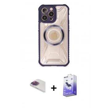 MARSİLYAN™- iPhone 13 Pro Max Kılıf Kutup Modern - Siyah Bilvis 5in1 5D Magic Hayalet Cam Ekran Koruyucu + Pers Alüminyum Kamera Lens - GI
