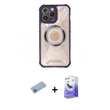 MARSİLYAN™- iPhone 13 Pro Max Kılıf Kutup Modern - Siyah Bilvis 5in1 5D Magic Hayalet Cam Ekran Koruyucu + Shine Kamera Lens Koruma Cam - MI