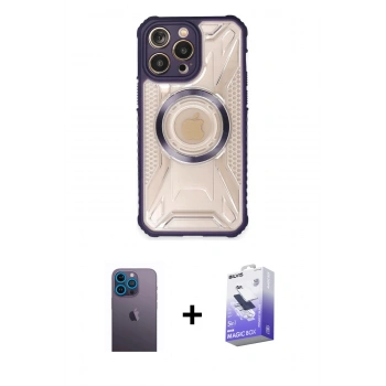 MARSİLYAN™- iPhone 13 Pro Max Kılıf Kutup Modern - Siyah Bilvis 5in1 5D Magic Hayalet Cam Ekran Koruyucu + Neon Fosforlu Kamera Lens - MI