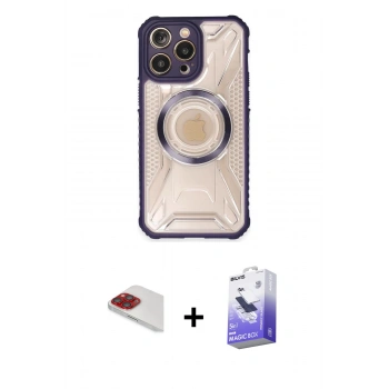 MARSİLYAN™- iPhone 13 Pro Max Kılıf Kutup Modern - Siyah Bilvis 5in1 5D Magic Hayalet Cam Ekran Koruyucu + Pers Alüminyum Kamera Lens - KI