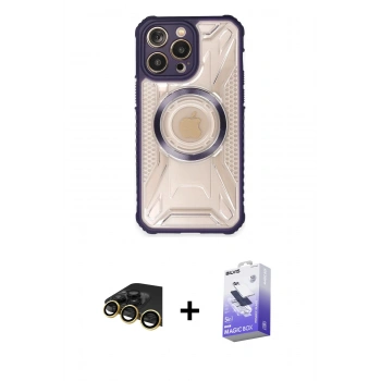 MARSİLYAN™- iPhone 13 Pro Max Kılıf Kutup Modern - Siyah Bilvis 5in1 5D Magic Hayalet Cam Ekran Koruyucu + Raze Metal Kamera Lens - GD