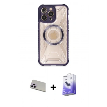 MARSİLYAN™- iPhone 13 Pro Max Kılıf Kutup Modern - Siyah Bilvis 5in1 5D Magic Hayalet Cam Ekran Koruyucu + Rainbow Kamera Lens Koruma Cam - MR