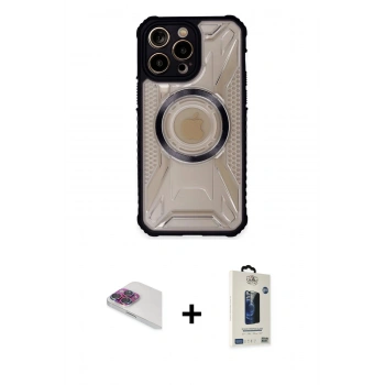 MARSİLYAN™- iPhone 13 Pro Max Kılıf Kutup Modern - Siyah Bilvis Hayalet Cam Ekran Koruyucu + Pers Alüminyum Kamera Lens - GI