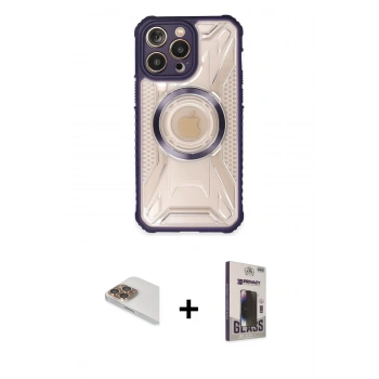 MARSİLYAN™- iPhone 13 Pro Max Kılıf Kutup Modern - Siyah Bilvis Hayalet Cam Ekran Koruyucu + Pers Alüminyum Kamera Lens - GD