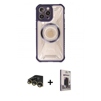 MARSİLYAN™- iPhone 13 Pro Max Kılıf Kutup Modern - Siyah Bilvis Hayalet Cam Ekran Koruyucu + Raze Metal Kamera Lens - GD