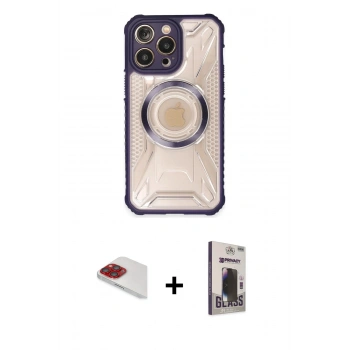 MARSİLYAN™- iPhone 13 Pro Max Kılıf Kutup Modern - Siyah Bilvis Hayalet Cam Ekran Koruyucu + Pers Alüminyum Kamera Lens - KI