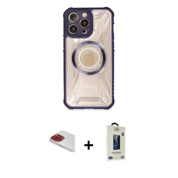 MARSİLYAN™- iPhone 13 Pro Max Kılıf Kutup Modern - Siyah Bilvis Hayalet Cam Ekran Koruyucu + Pers Alüminyum Kamera Lens - KI