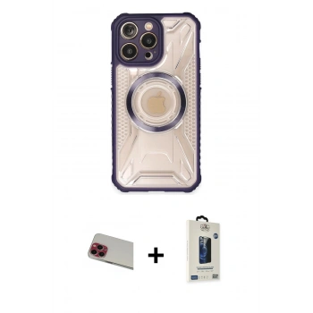 MARSİLYAN™- iPhone 13 Pro Max Kılıf Kutup Modern - Siyah Bilvis Hayalet Cam Ekran Koruyucu + Rainbow Kamera Lens Koruma Cam - KI